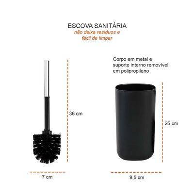 Escova Sanitaria e Suporte Metal Preto Acessorio Banheiro