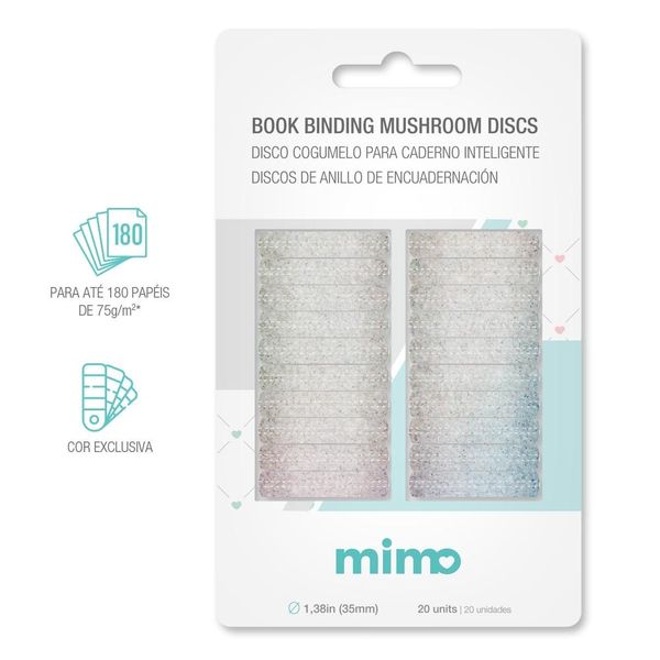 Disco Cogumelo para Caderno Inteligente Glitter Iridescente Mimo - 35 mm - 20 Unids