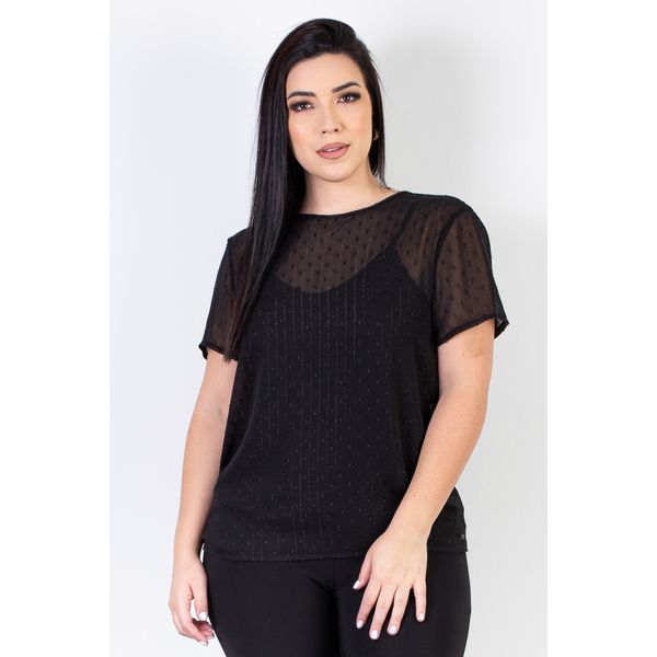 Blusa com sobreposição transparente 010720 M / Preto