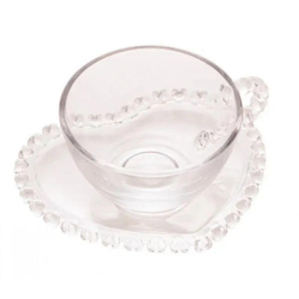 Xicara de Cha Com Pires De Coração De Cristal 170ml - Lyor