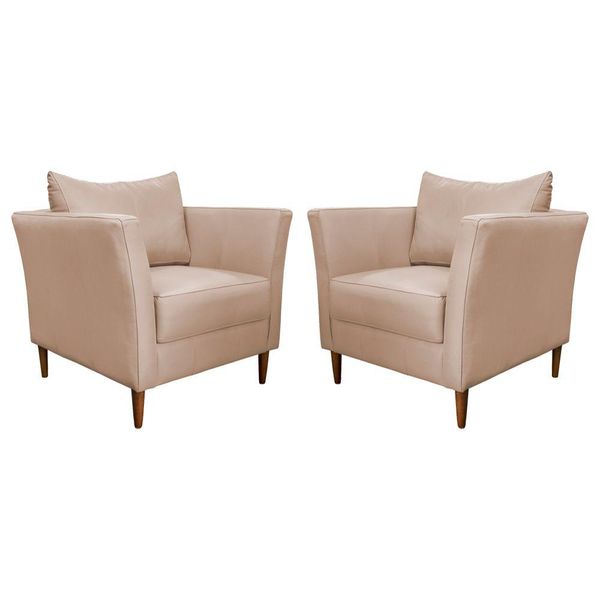 Kit 2 Poltronas Decorativa Sala de Estar Pés Palito Lubbock Couro Bege - Gran Belo
