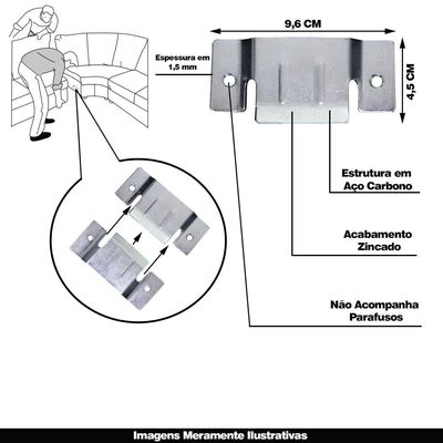 14 Pares de Conector de Encaixe para Móveis Sofá Cabeceira Painel Zincado G59