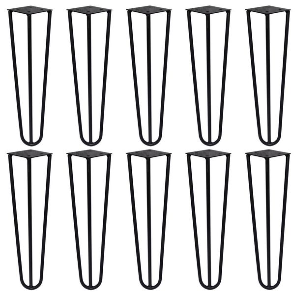 Kit 10 Pés de Metal 30 CM Hairpin Legs Mesa de Canto Rack e Puffs Preto G41