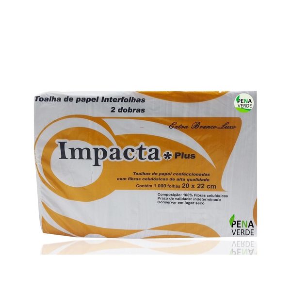 Papel Toalha Interfolha 20 x 22 cm Impacta Plus Luxo 1000 Folhas Para Dispenser Refil Suporte Interfolhado 100% Celulose
