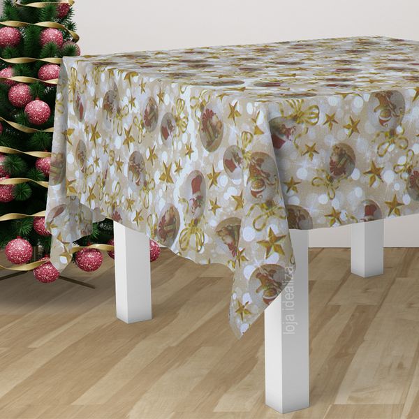 4 Toalha Mesa TNT Festa Feliz Natal Dourado Bola 140x140