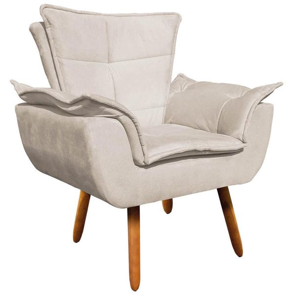Poltrona Decorativa Pés Palito Charger Suede Bege - Gran Belo
