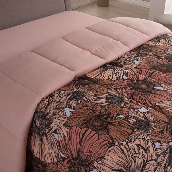Edredom Cobertor Sonnet Queen Malha Estampada Dupla Face 100% Algodão - Flor - Salmão