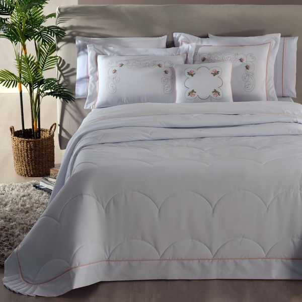 Cobre Leito Queen Flora Branco Casaborda 5 peças