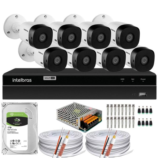 Kit Cftv Monitoramento 8 Cameras Intelbras 1216 1t 200m Cabo