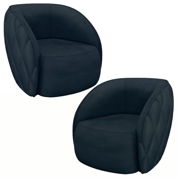 Kit 2 Poltronas Decorativas Clarke Veludo Azul Marinho - Gran Belo