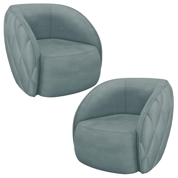 Kit 2 Poltronas Decorativas Clarke Veludo Azul Turquesa - Gran Belo