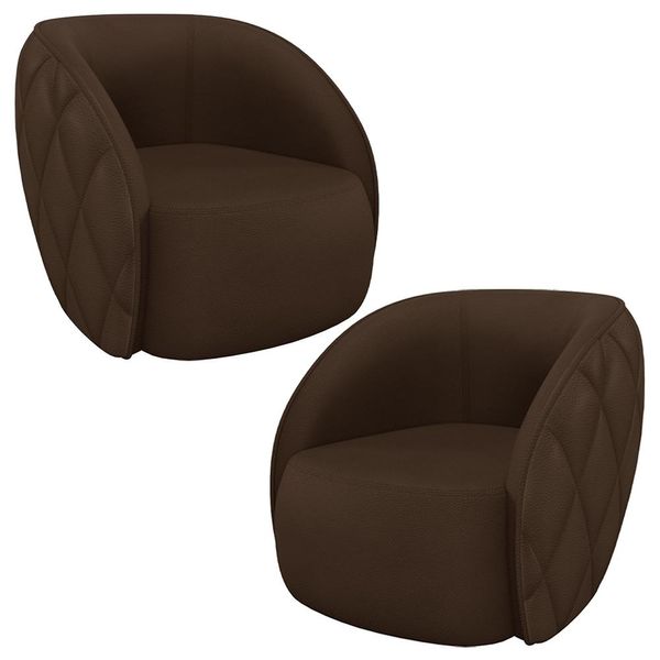 Kit 2 Poltronas Decorativas Clarke PU Marrom - Gran Belo