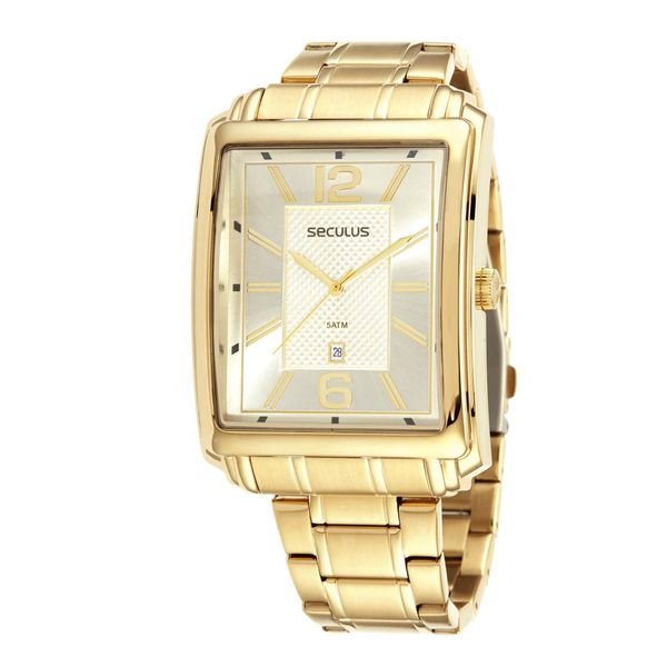 Relógio Seculus Masculino Ref:23706gpsvda1 Retangular Dourado