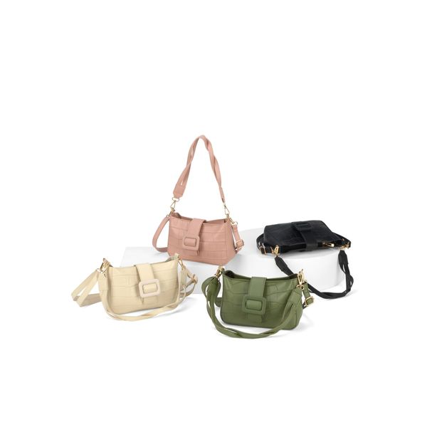 Bolsa Transversal Feminina Gash BG72525 Croco Alça Trançada Bege