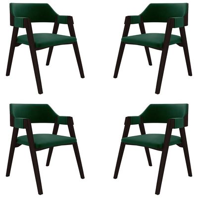 Kit 4 Cadeiras Sala de Jantar e Jogos Carteados Madeira Maciça Poker Veludo Verde/Tabaco G42 - Gran Belo