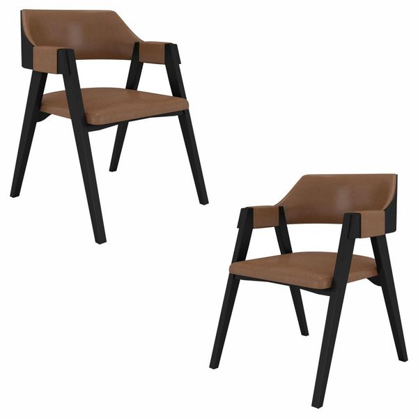 Kit 2 Cadeiras Sala de Jantar e Jogos Carteados Madeira Maciça Poker Pu Caramelo/Preto G42 - Gran Belo
