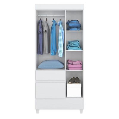 Cômoda London E Guarda Roupa Solteiro Wind Branco Flex - Demóbile