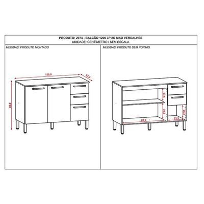 Balcão De Pia Mad Versalhes 120 Cm Com Tampo Branco Supremo - Kits Paraná
