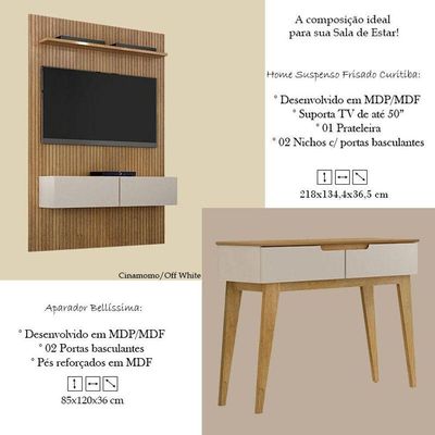 Home Suspenso Frisado Curitiba 1344 E Aparador Bellíssima Cinamomo Off White - Valdemóveis