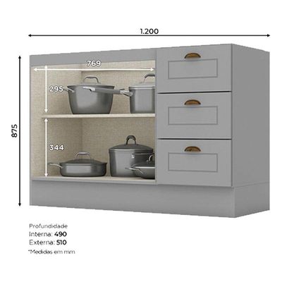 Balcão De Pia 120 Cm Americana Cinza - Henn