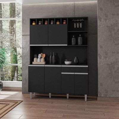 Armário Para Cozinha Kit Alice Preto Fosco - Ajl