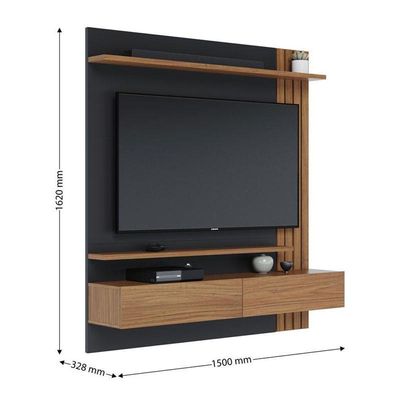 Painel Para Tv Home Suspenso Ambiente Juriti 1.5 Noce Milano Preto Acetinado - Colibri