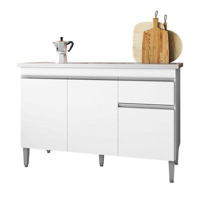 Balcão De Pia Tatiane 120 Cm E Armário Cozinha Kit Alice Ambiente Branco Brilho - Ajl
