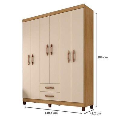 Guarda Roupa Casal Ambiente Modena 6 Portas Carvalho Americano Off White - Incorplac