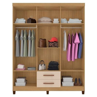Guarda Roupa Casal Modena Com Espelho 6 Portas E Cômoda Cannes 5 Gavetas Carvalho Americano Off White - Incorplac