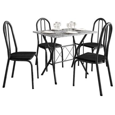 Mesa De Jantar Ambiente Bruna 100x60 Cm Com Granito Ocre Itabira Com 4 Cadeiras 050 Preto - Artefamol