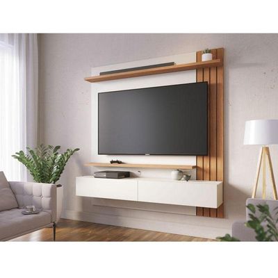 Painel Para Tv Home Suspenso Juriti 1.5 Off White Matte Freijó - Colibri