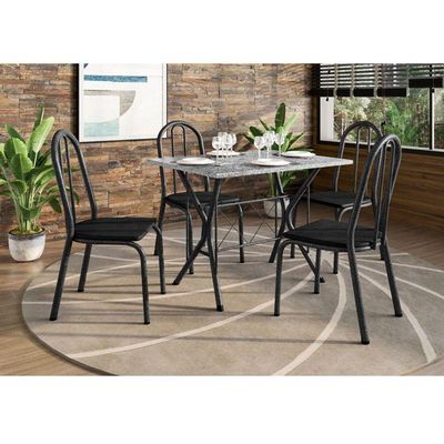 Mesa De Jantar Bruna 100x60 Cm Com Granito Ocre Itabira Com 4 Cadeiras 050 Preto - Artefamol