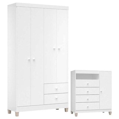 Cômoda E Guarda Roupa 4 Portas Ternura Baby Branco Flex - Incorplac
