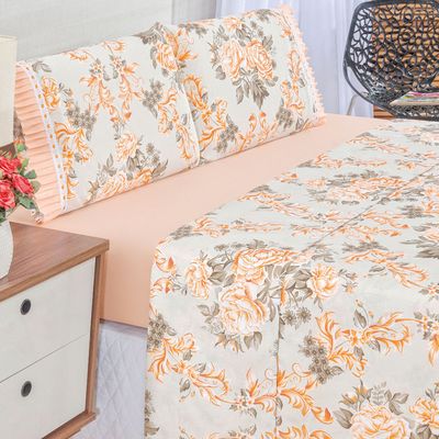 Jogo de Cama Lençol Casal Minuano 100% Algodão 4 Peças - Rosê