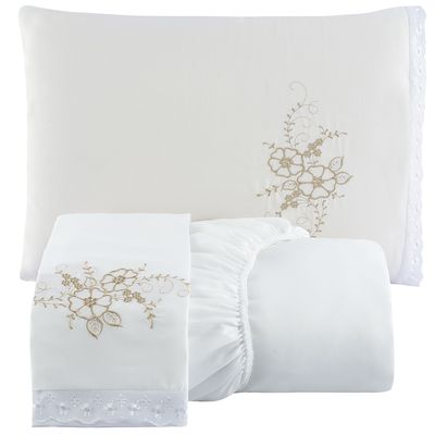 Jogo de Cama Lençol Solteiro Bordado Advance 2 Pçs - Branco