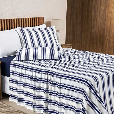 Jogo Cama Lençol Estilo Casal 100% Algodão 4 Peças - Marinho