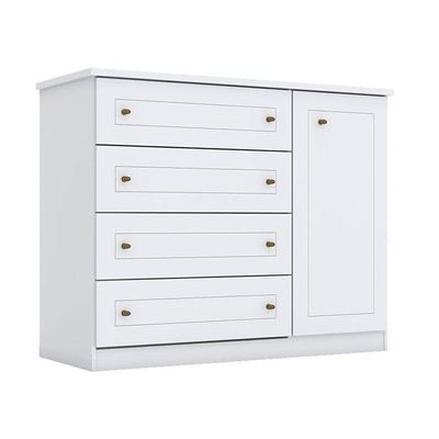 Cômoda E Guarda Roupa Infantil Americano 4 Portas Branco Hp - Henn