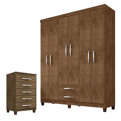 Guarda Roupa Casal Módena E Comoda Cannes 5 Gavetas Malbec - Incorplac