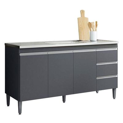 Balcão De Pia Ambiente Andréia 160 Cm Cinza Fosco - Ajl