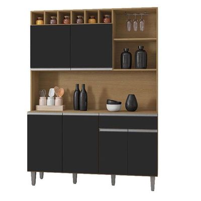 Armário Para Cozinha Ambiente Kit Alice Amendoa Preto - Ajl