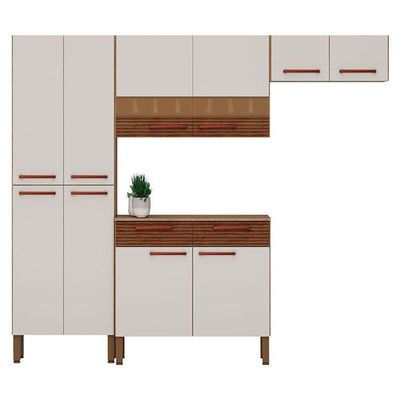 Kit Cozinha Ambiente Nala 4 Peças Nogueira Off White Ripado - Kits Paraná
