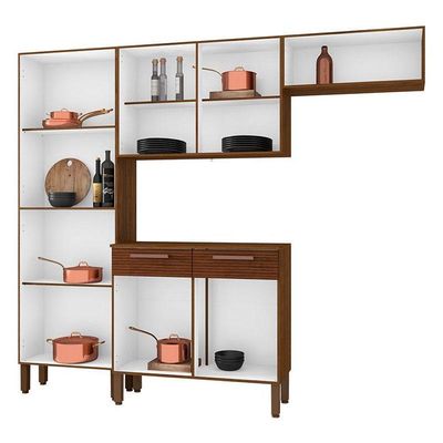 Kit Cozinha Ambiente Nala 4 Peças Nogueira Off White Ripado - Kits Paraná