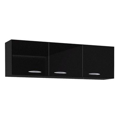Armário Aéreo Para Cozinha 3 Portas 120 Cm Preto - Poquema