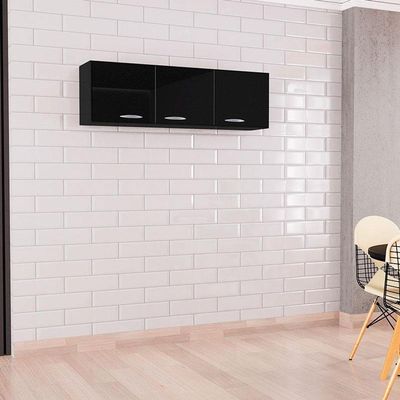 Armário Aéreo Para Cozinha 3 Portas 120 Cm Preto - Poquema