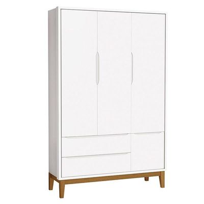 Cômoda Infantil E Guarda Roupa 3 Portas New Classic Branco Com Pés Madeira - Reller