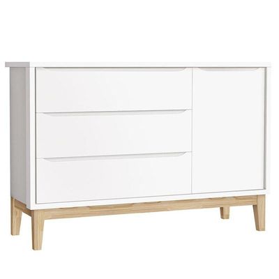 Cômoda Com Porta E Guarda Roupa Infantil 2 Portas New Classic Branco Com Pés Madeira Natural - Reller