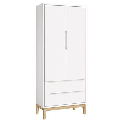 Cômoda Com Porta E Guarda Roupa Infantil 2 Portas New Classic Branco Com Pés Madeira Natural - Reller