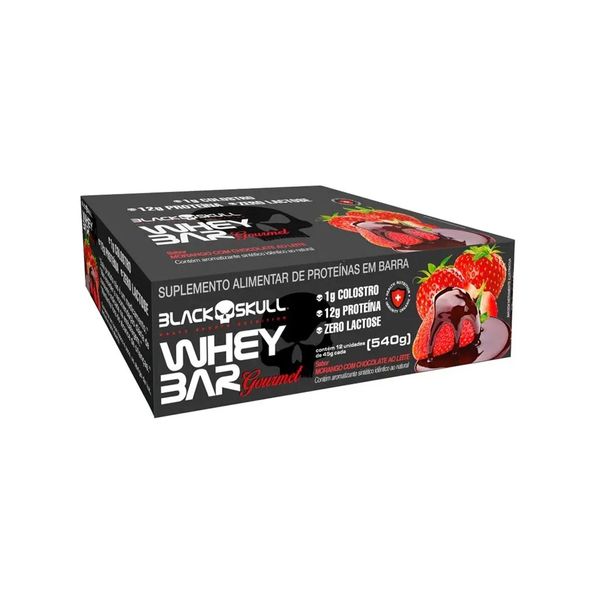 Whey Bar Gourmet (12 Unidades 45g) Morango com Chocolate - Black Skull