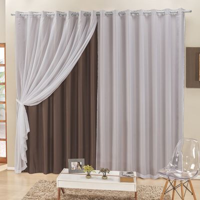 Cortina 3 Mts Sala Quarto Voal e Semiblackout para Trilho Comum Tabaco