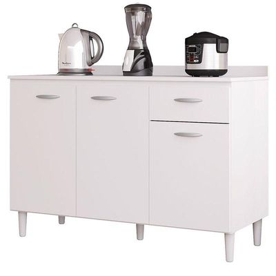 Balcão De Cozinha Com Tampo 120 Cm Branco Brilho - Poquema